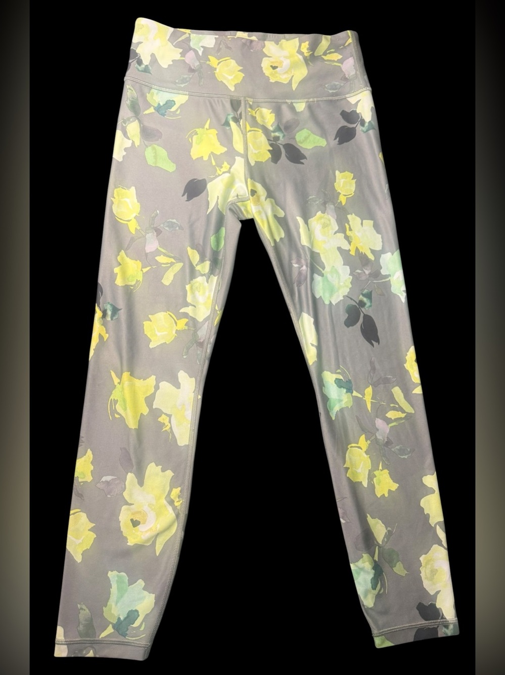 Athleta Gray w/ yellow & green Floral Elation 7/8 Tight - Leggings Size M